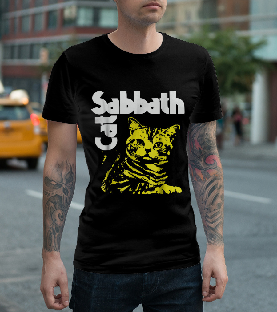 Cat Sabbath Black Sabbath Parody Yellow Cat Image T-Shirt