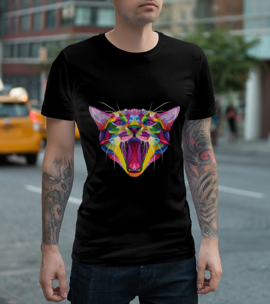 Colorful Pop Art Cat Head Expression T-Shirt
