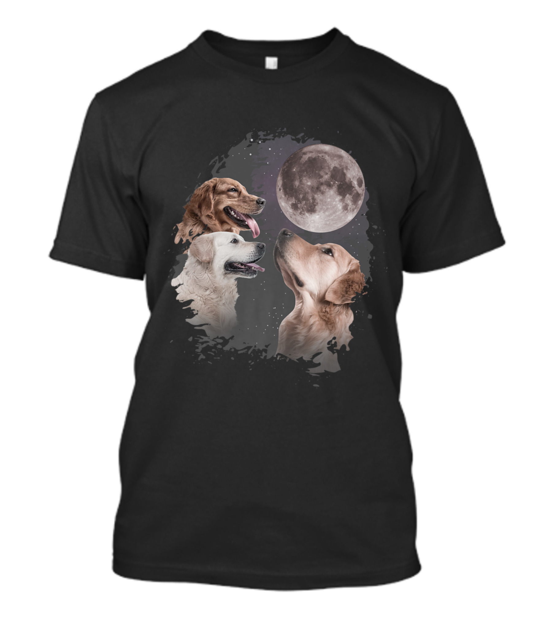 Funny Three Golden Retriever Moon Wolf Parody With Night Sky T-Shirt