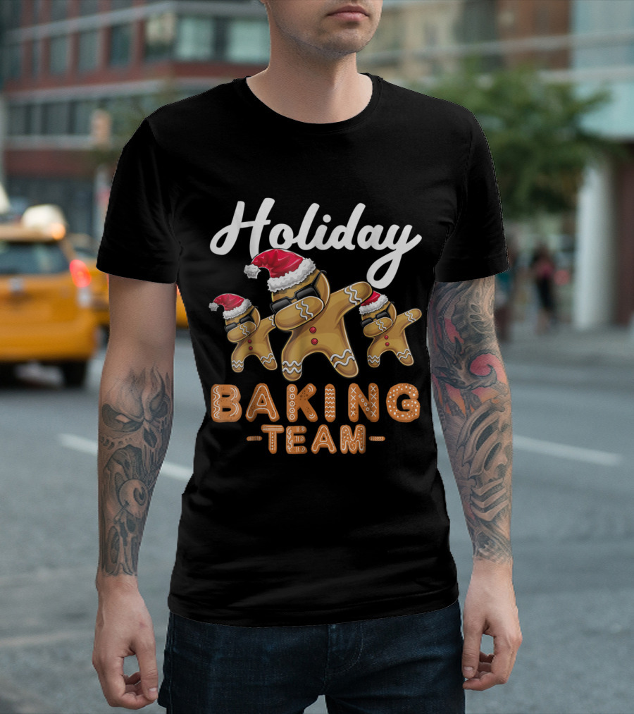 Holiday Baking Team Dabbing Gingerbread with Santa Hats T-Shirt