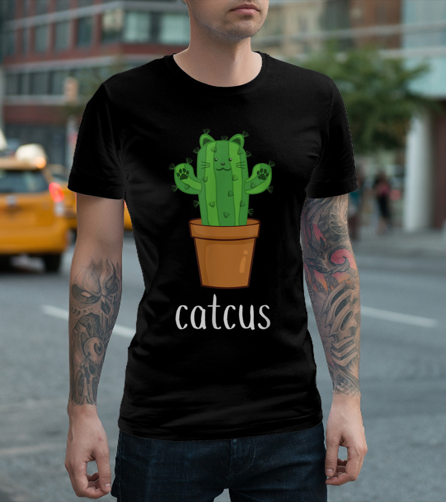 Catcus Funny Cat Pun Cute Cactus Kitty in Pot T-Shirt