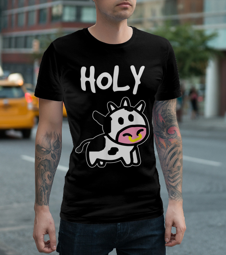 Holy Cow Funny Farmer Cow Cute Cartoon Playful Expression T-Shirt