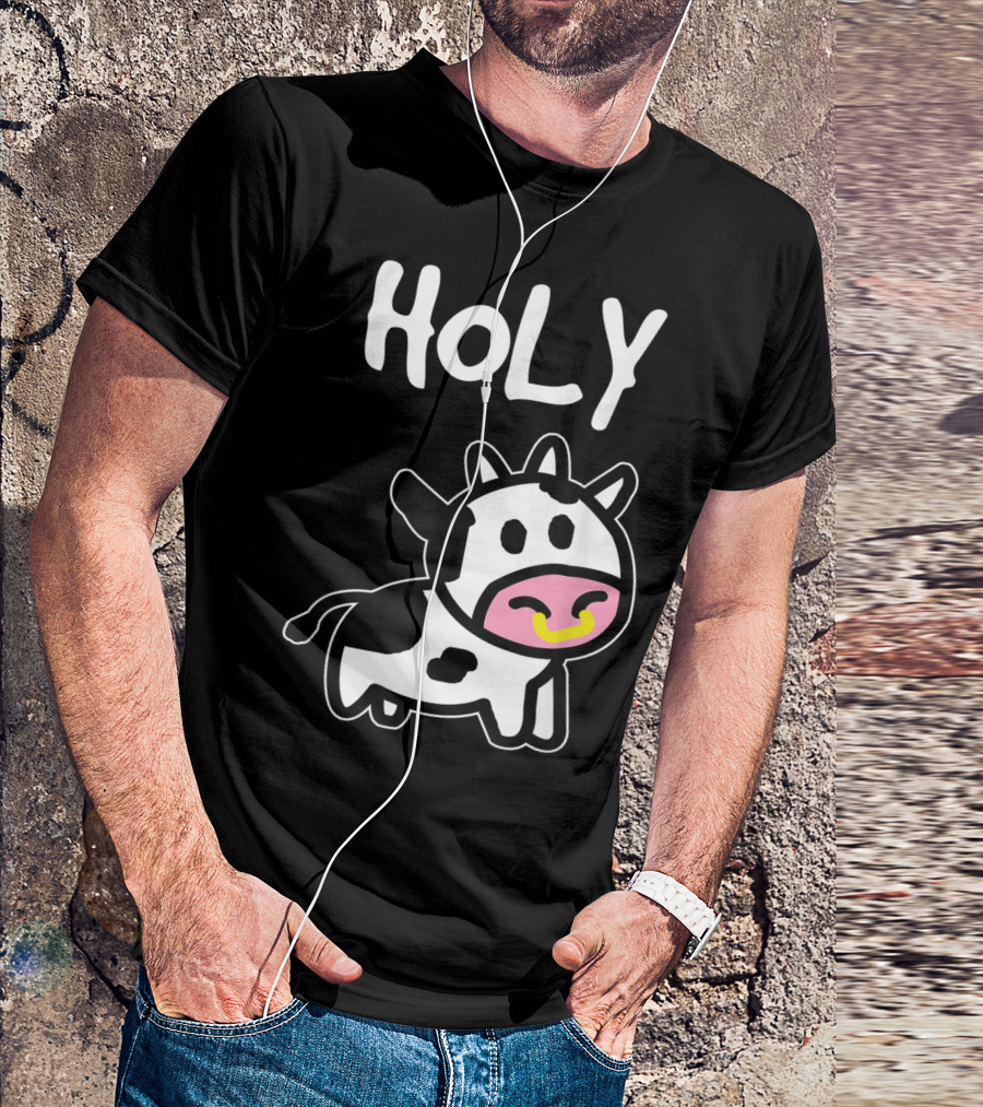 Holy Cow Funny Farmer Cow Cute Cartoon Playful Expression T-Shirt