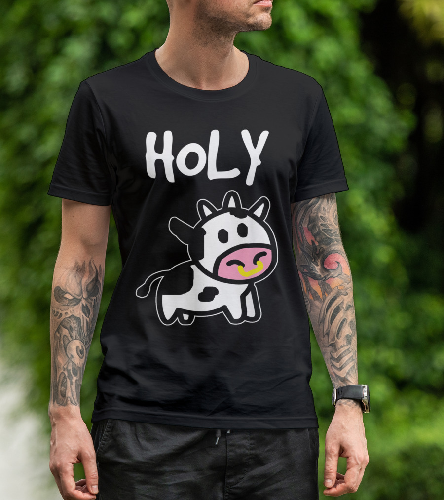 Holy Cow Funny Farmer Cow Cute Cartoon Playful Expression T-Shirt