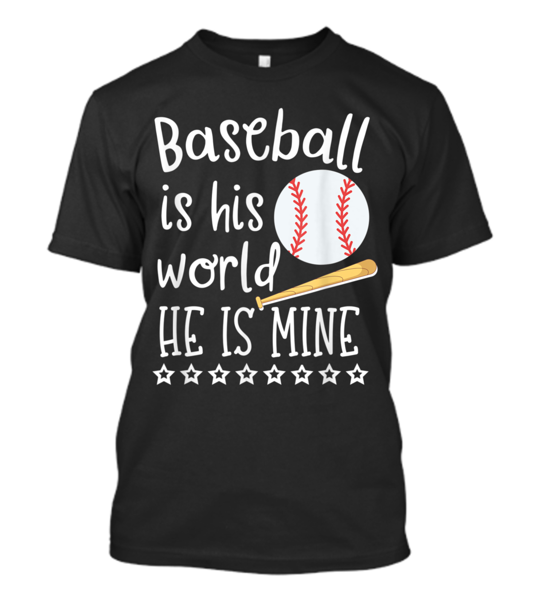 Baseball Is His World He Is Mine With Bat And Stars Iconography T-Shirt