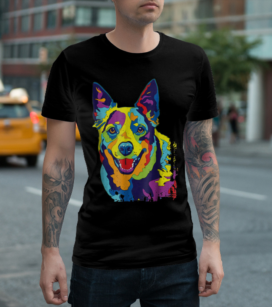 Colorful Australian Cattle Dog Face Vibrant Pop T-Shirt