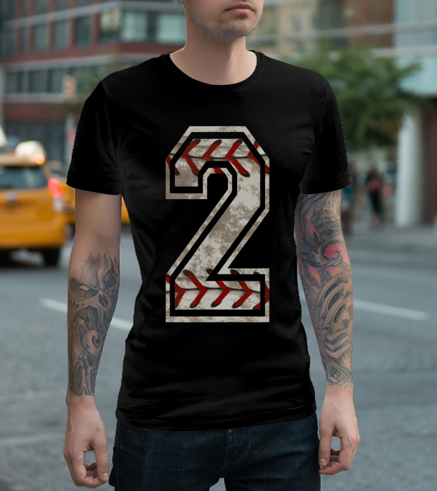 Baseball Jersey Number 2 Vintage Distressed Stitch T-Shirt