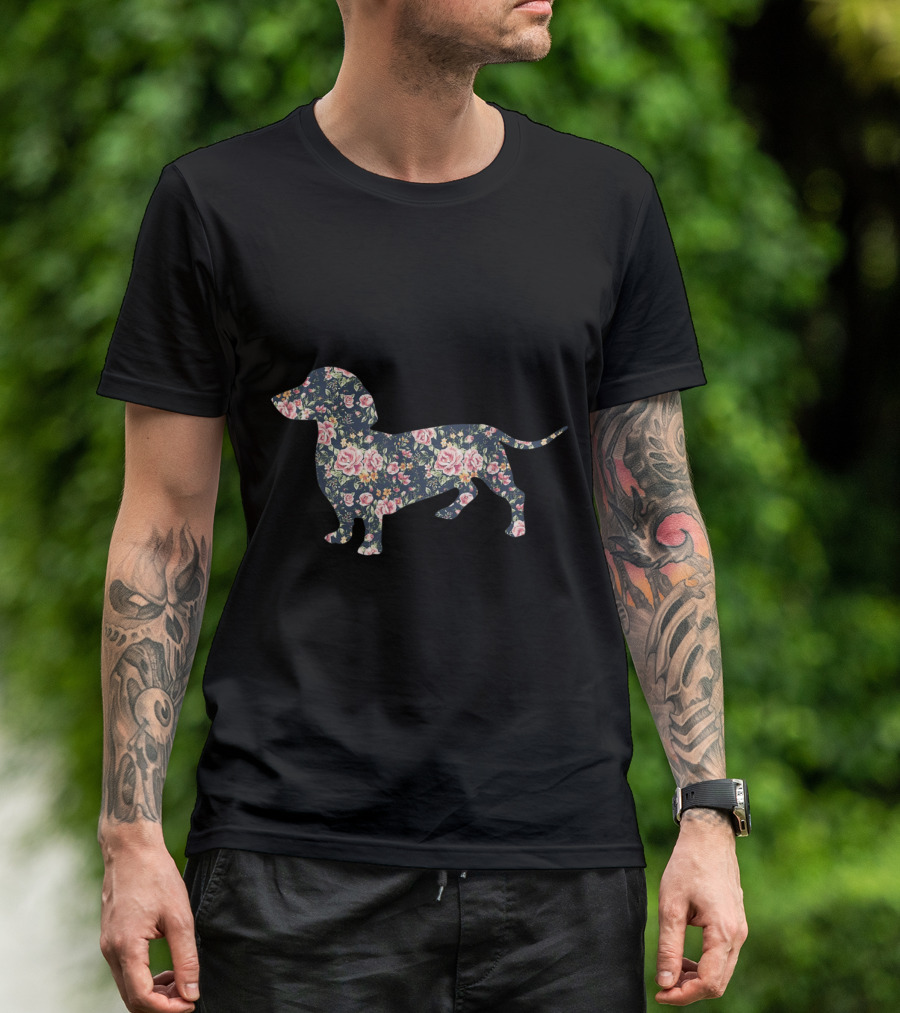 Floral Dachshund With Vintage Flower T-Shirt