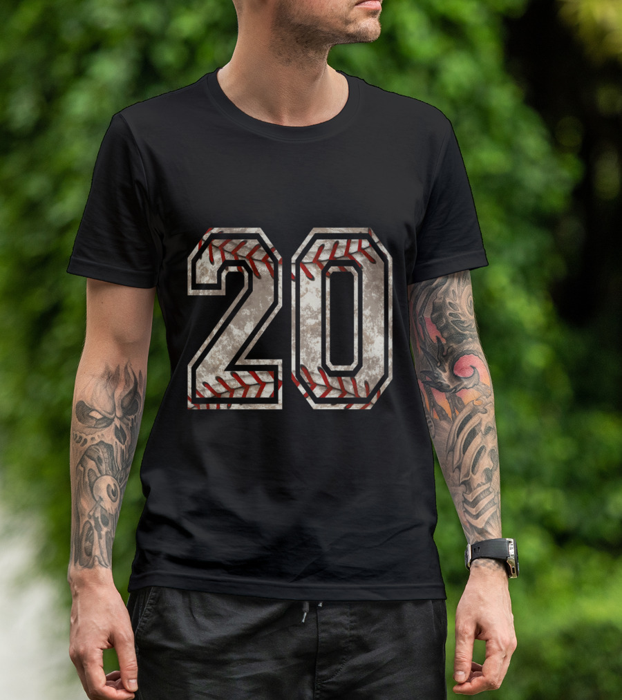 Baseball Jersey Number 20 Vintage Distressed Design With Red Stitching T-Shirt