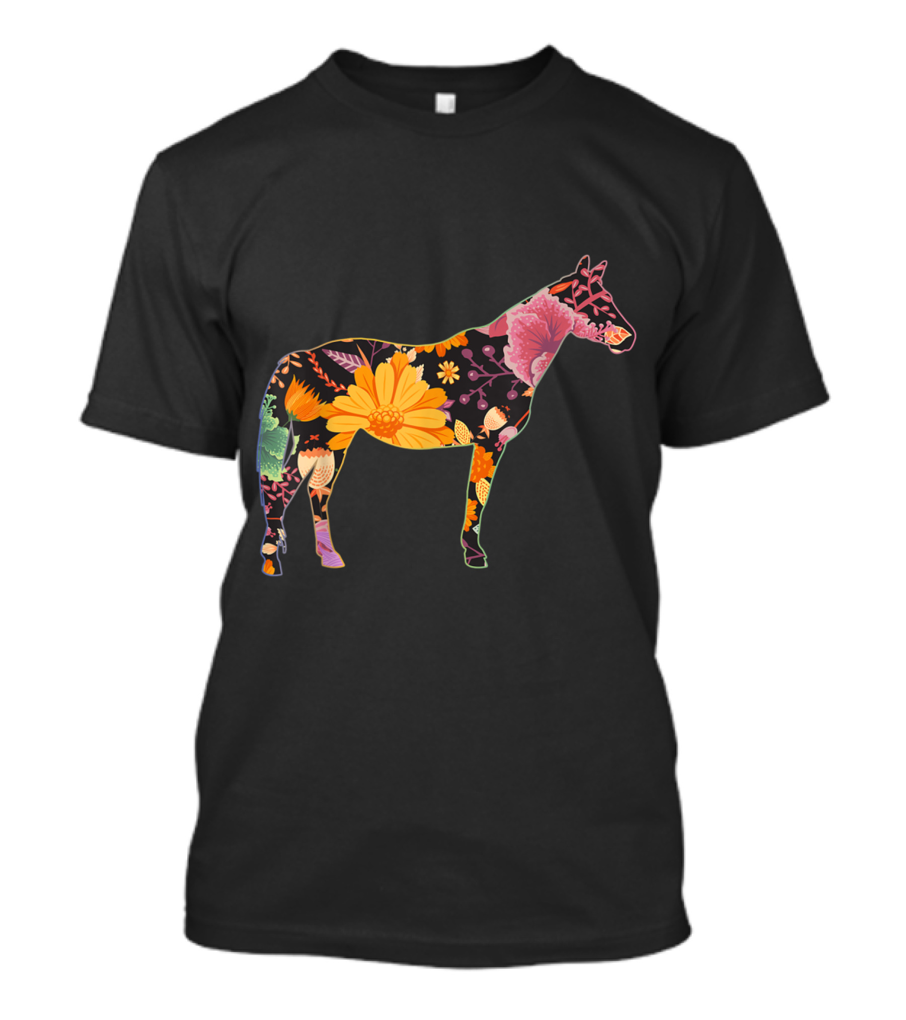Floral Flower Vintage Horse Silhouette With Colorful Botanical T-Shirt