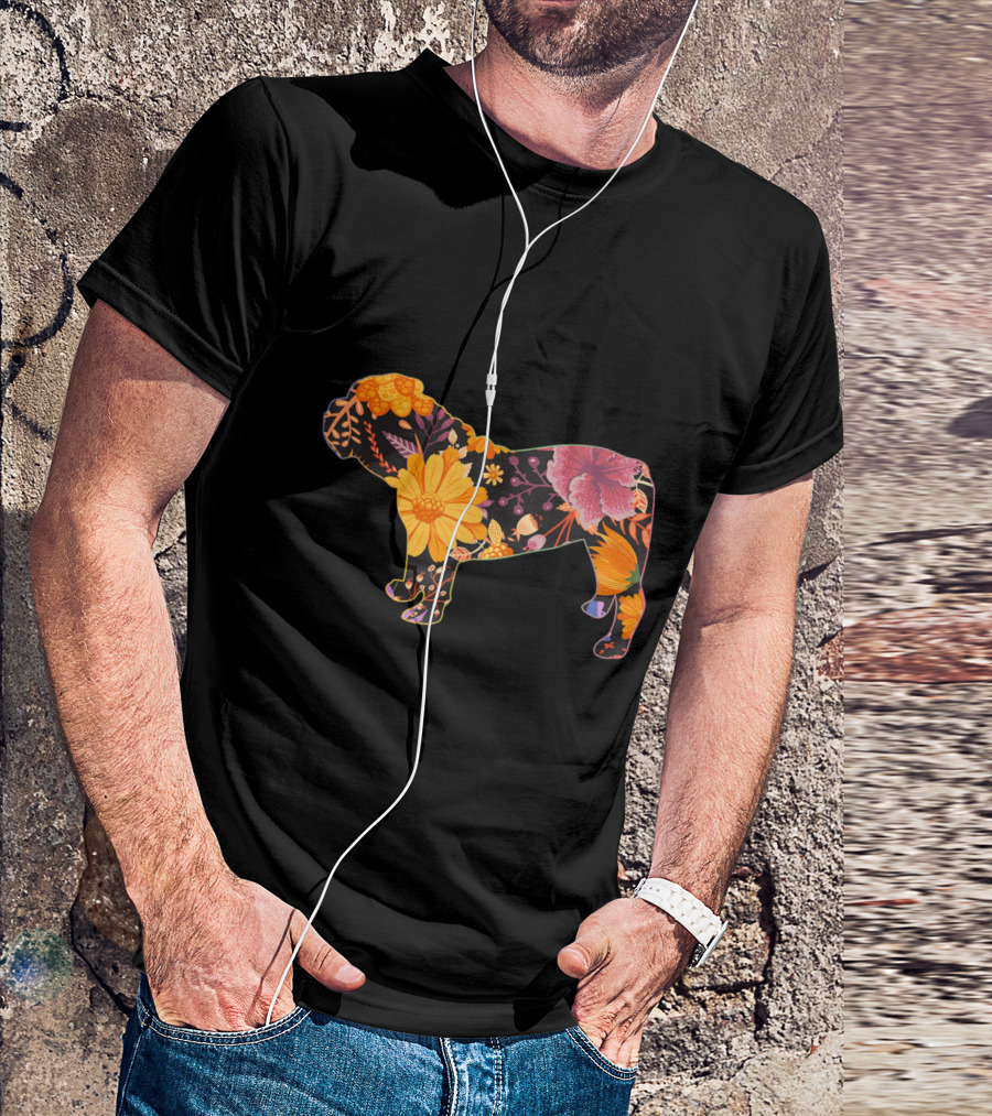 Floral Flower Vintage Valley Bulldog With Colorful Blossoms T-Shirt