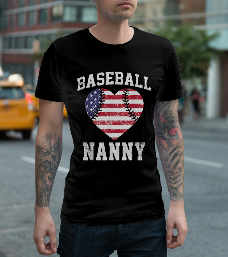 Baseball Nanny American Flag Heart Stitch T-Shirt
