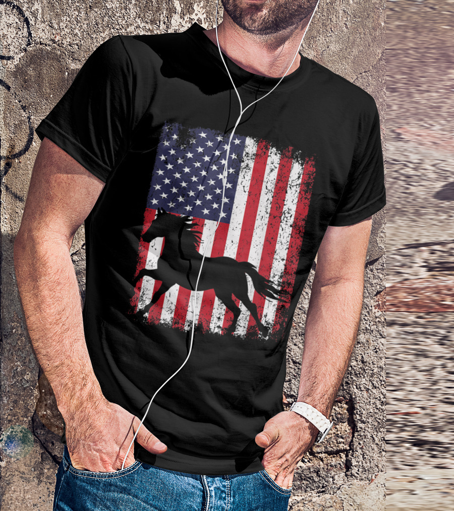 American Flag Horse 4th Of July USA Patriot Love T-Shirt