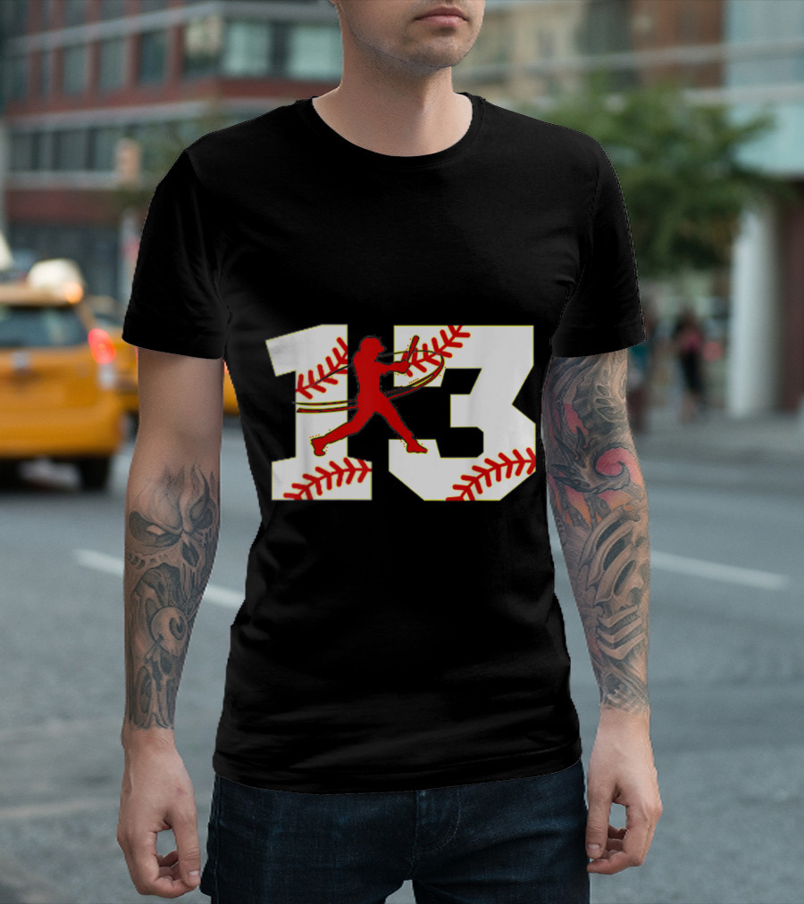 Baseball 13 Jersey Batter Graphic With Red Stitching Number T-Shirt