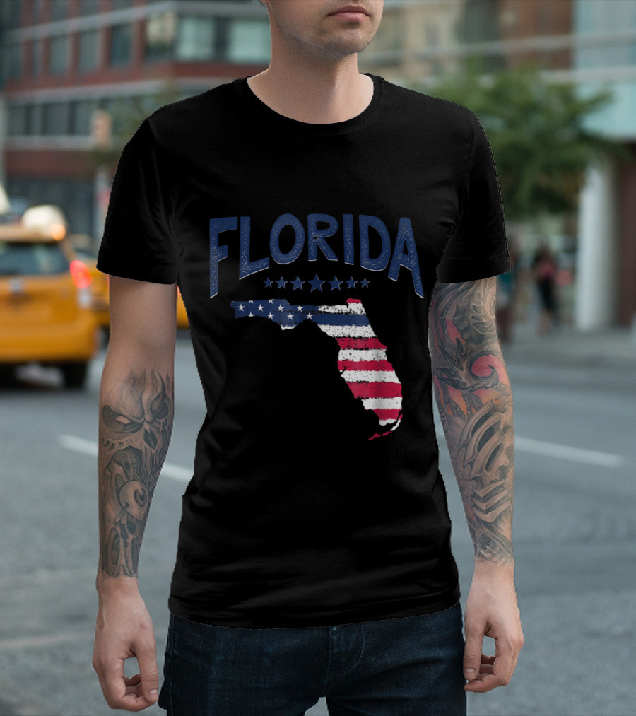 Florida Map American Flag Stars T-Shirt