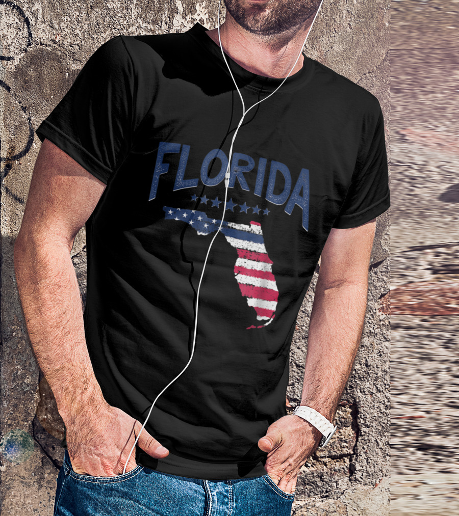 Florida Map American Flag Stars T-Shirt