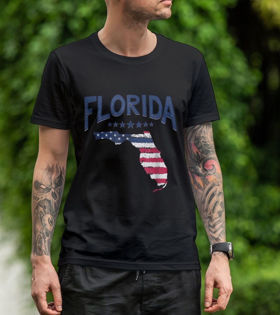 Florida Map American Flag Stars T-Shirt