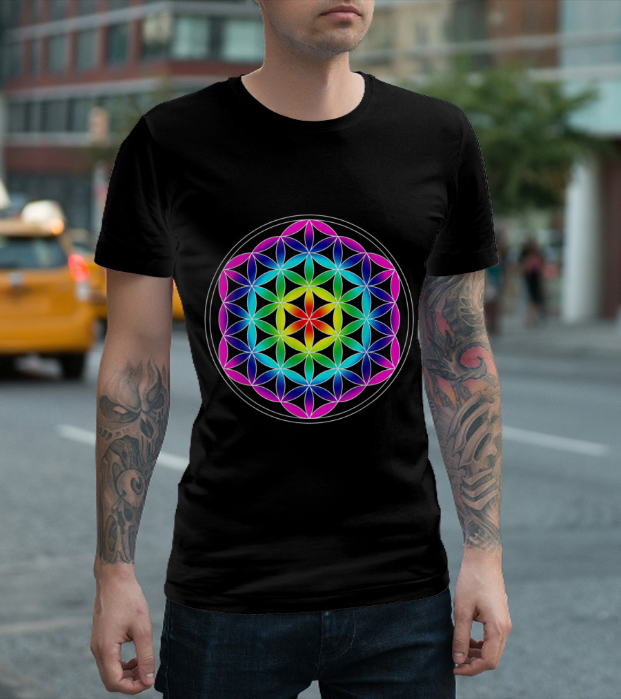 Flower of Life Sacred Geometry Mandala Multicolor T-Shirt