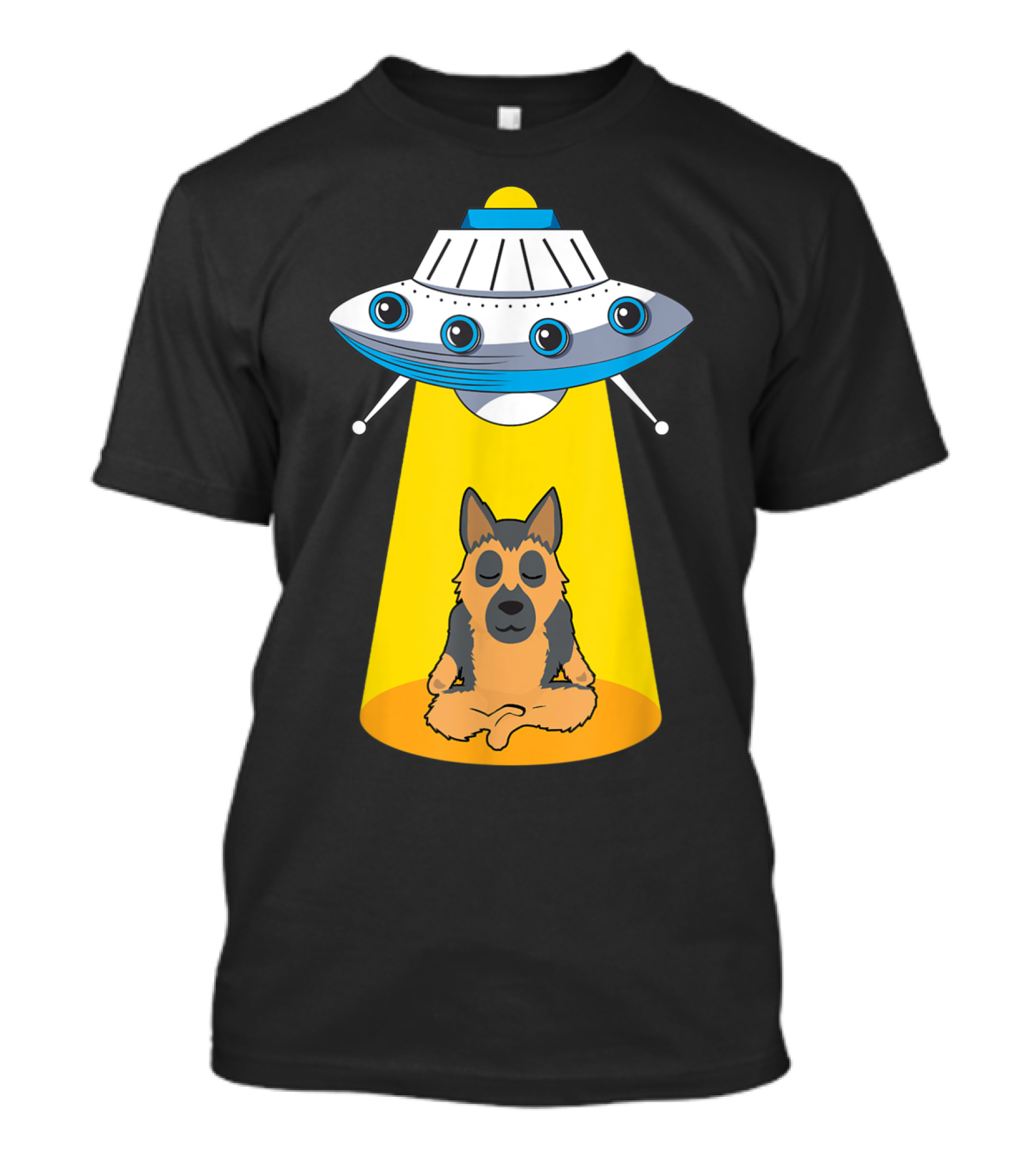 UFO Beaming Up Meditating German Shepherd Alien Humor T-Shirt