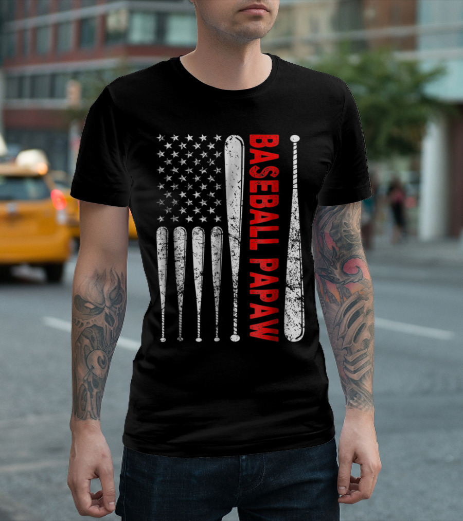 Patriotic Baseball Papaw USA Flag With Vintage Bats T-Shirt