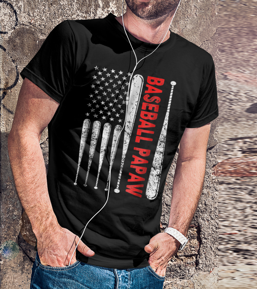 Patriotic Baseball Papaw USA Flag With Vintage Bats T-Shirt