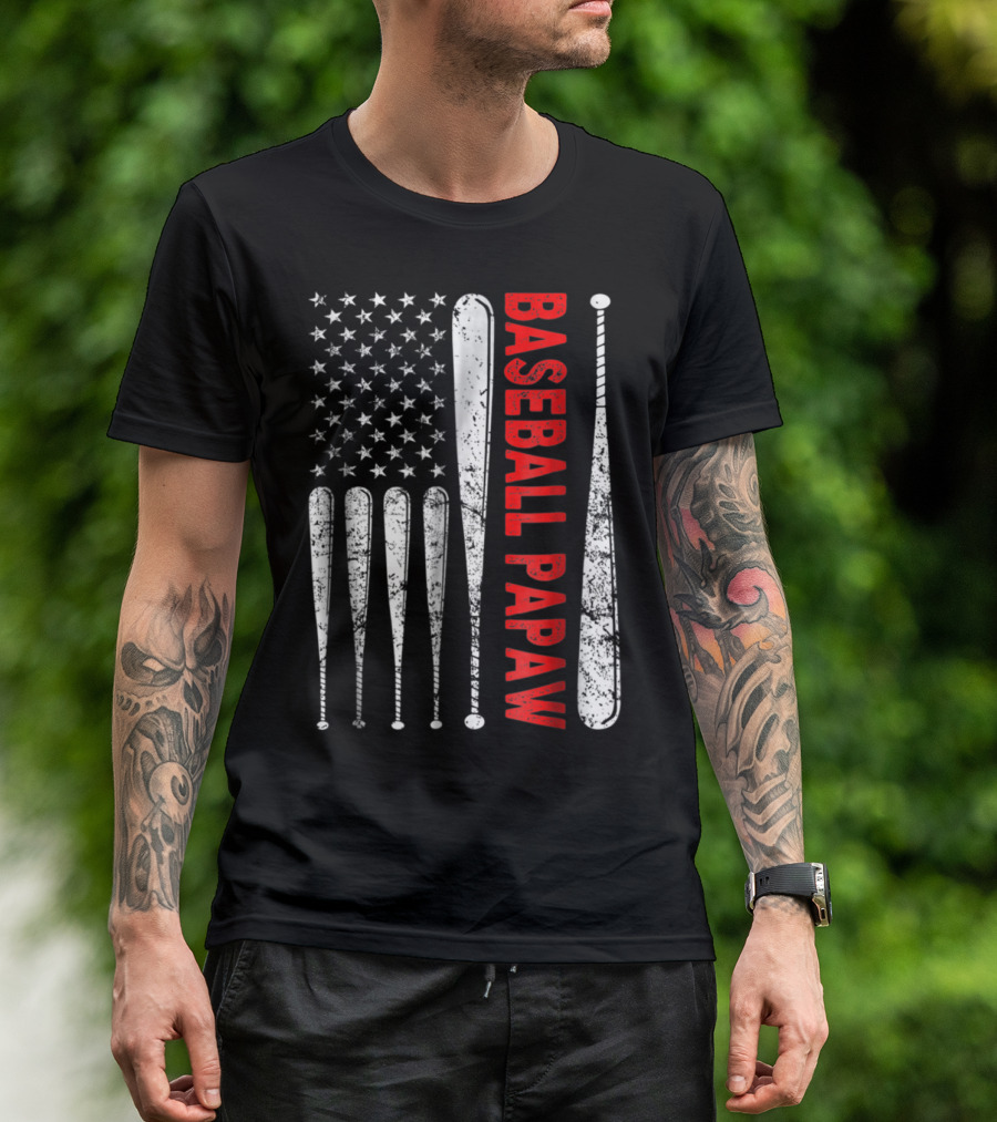 Patriotic Baseball Papaw USA Flag With Vintage Bats T-Shirt