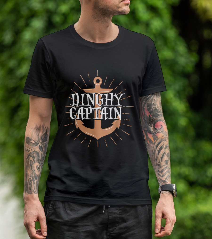 Dinghy Captain Nautical Anchor Design With Sunburst Elements T-Shirt