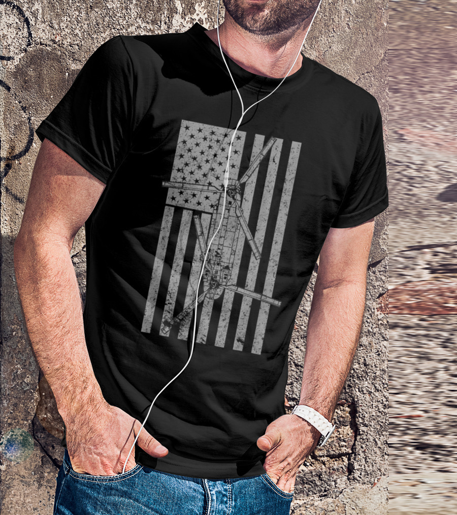 CH 47 Chinook Military Helicopter Vintage USA Flag T-Shirt