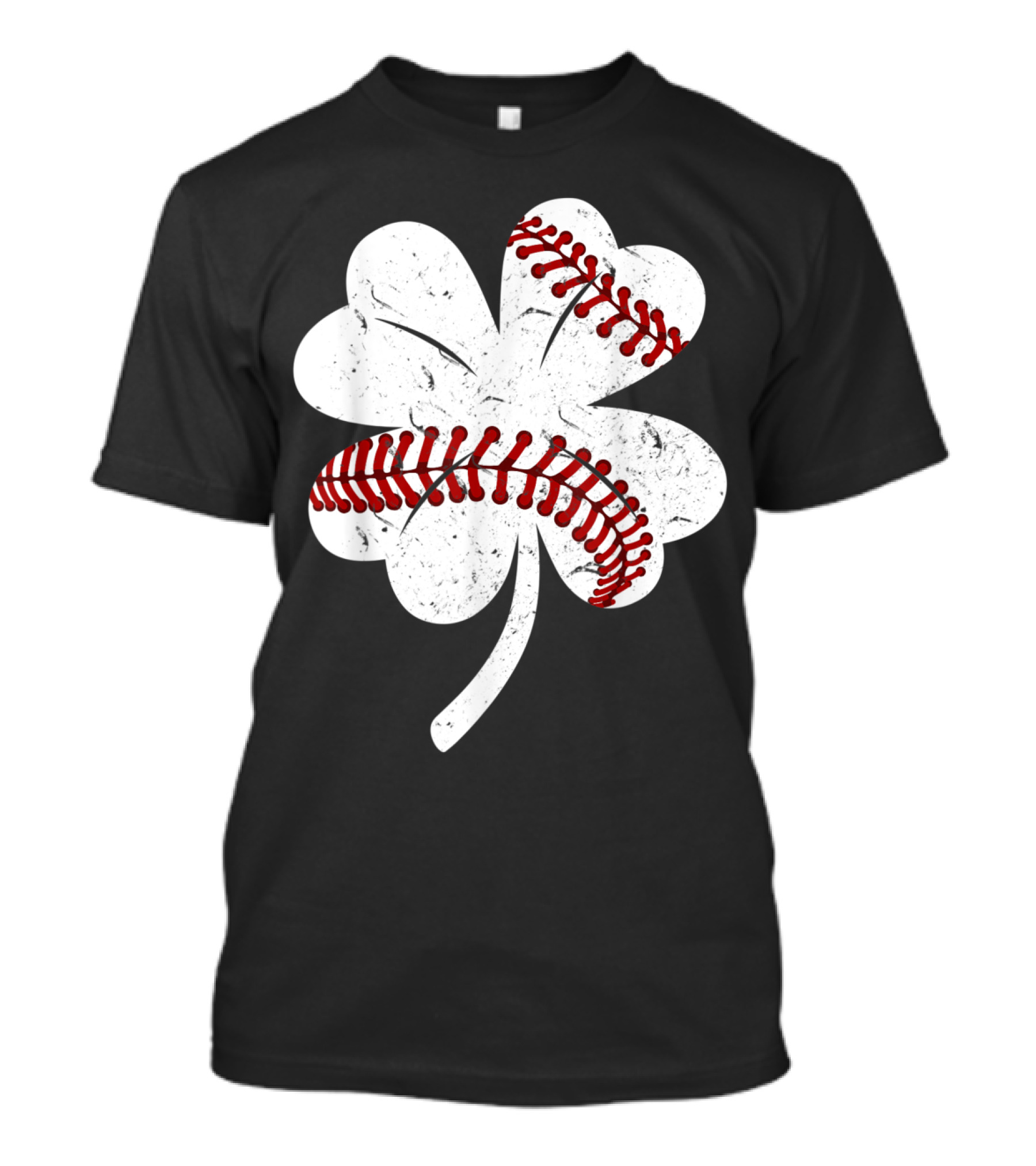 Baseball Shamrock Clover Irish St Patricks Vintage Red Stitching T-Shirt