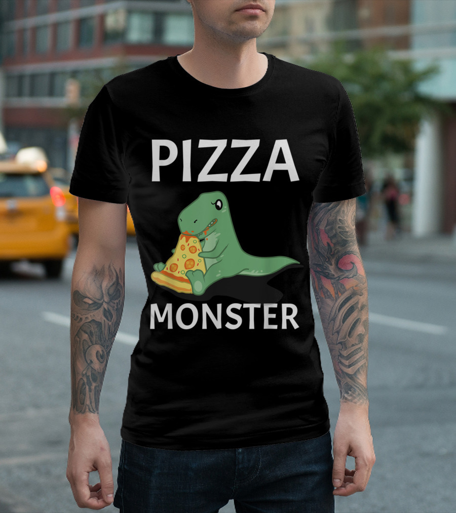 Pizza Dinosaur Monster Eating Slice T-Shirt