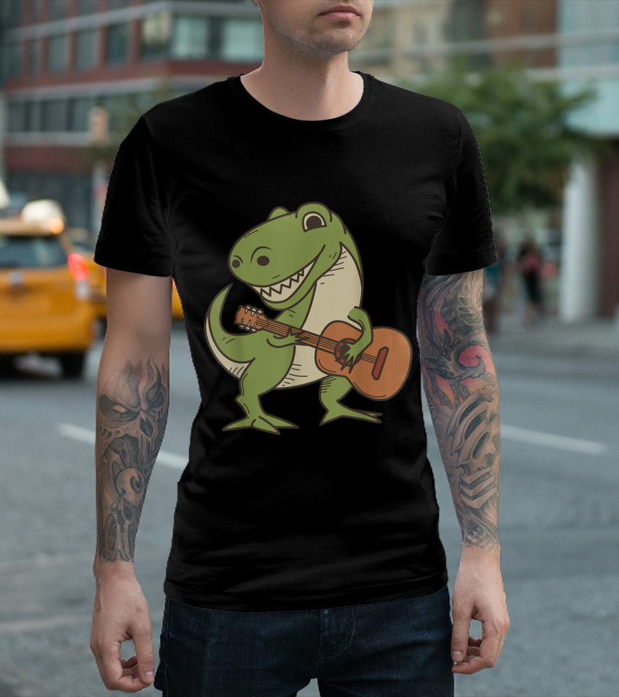Dinosaur Playing Guitar Cool Dino Fun Retro T-Rex T-Shirt