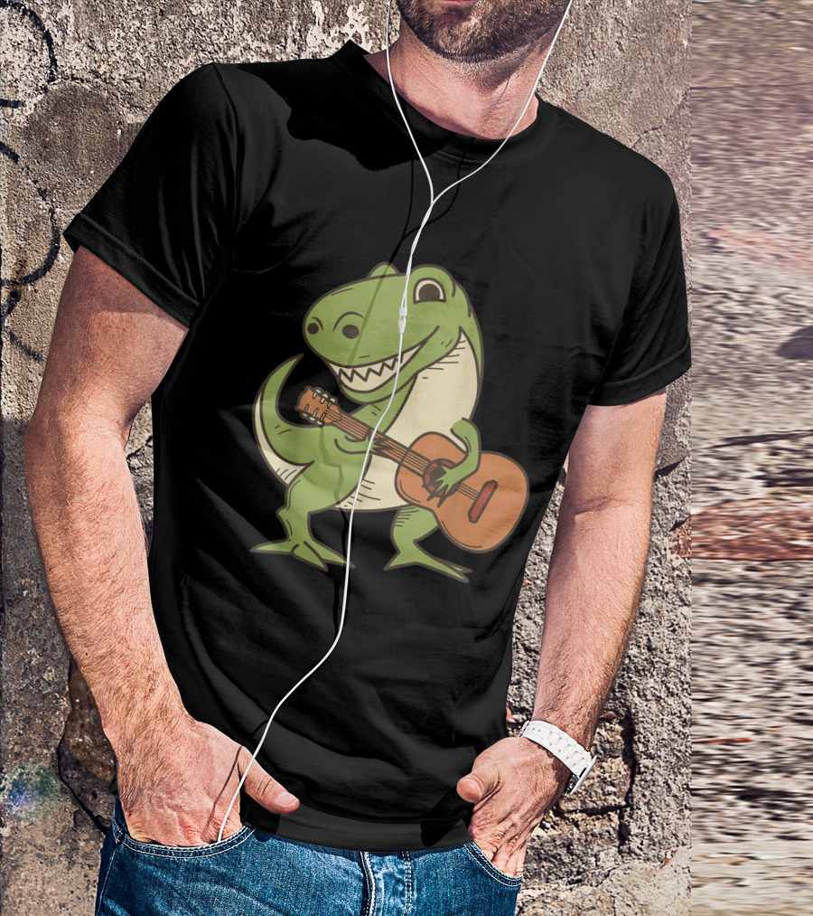 Dinosaur Playing Guitar Cool Dino Fun Retro T-Rex T-Shirt