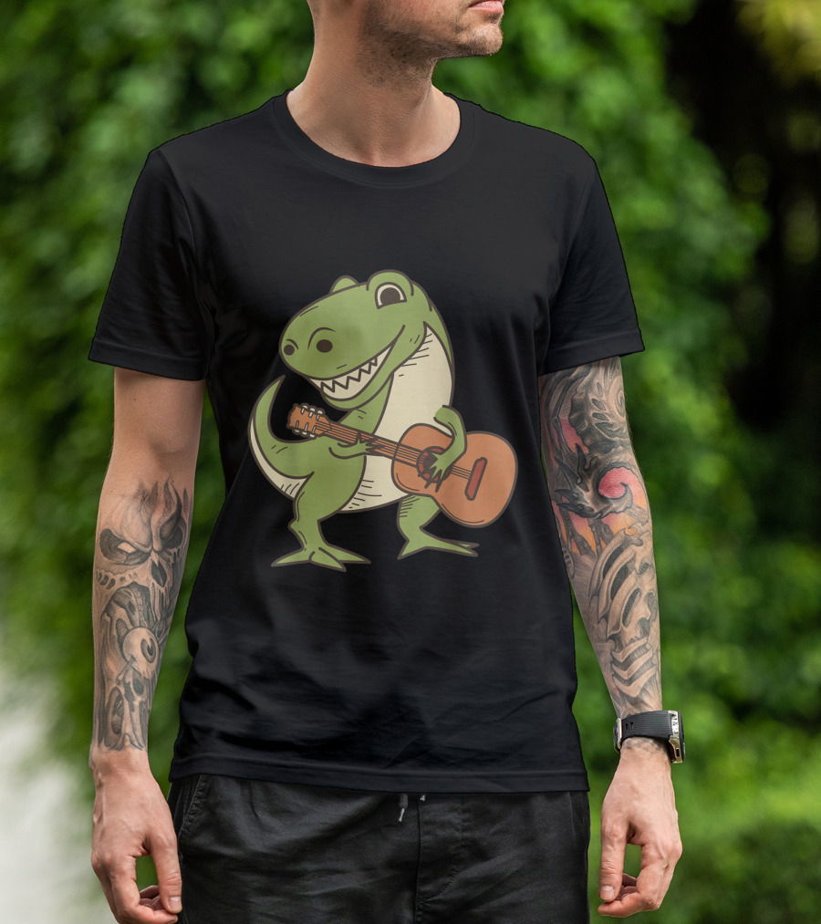 Dinosaur Playing Guitar Cool Dino Fun Retro T-Rex T-Shirt