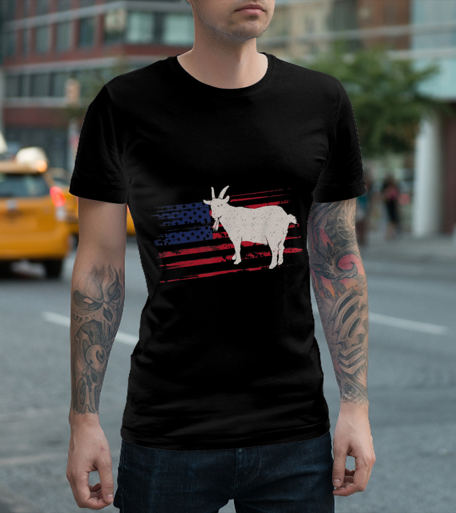 Chamois Goat Antelope Silhouette American Flag T-Shirt