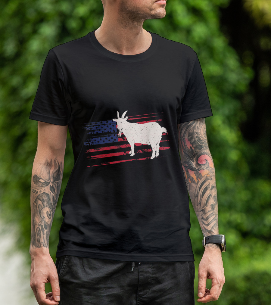 Chamois Goat Antelope Silhouette American Flag T-Shirt