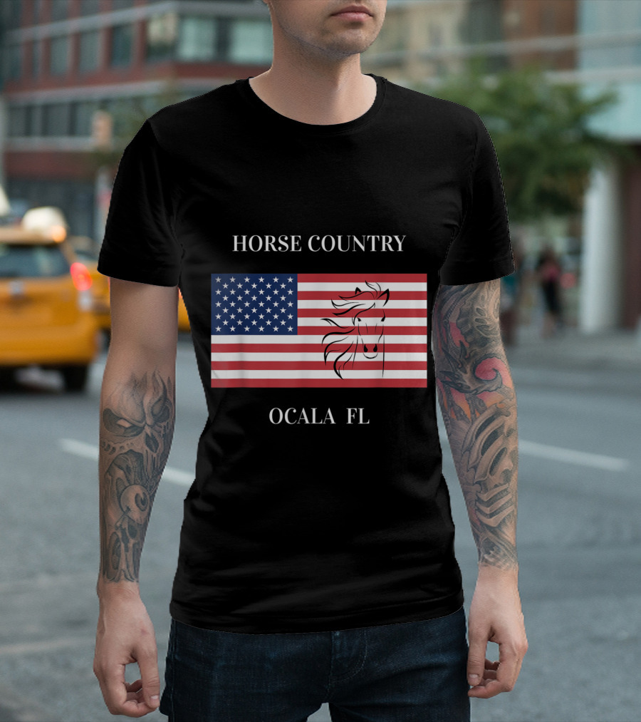 Horse Country Ocala Florida USA Flag with Horse T-Shirt