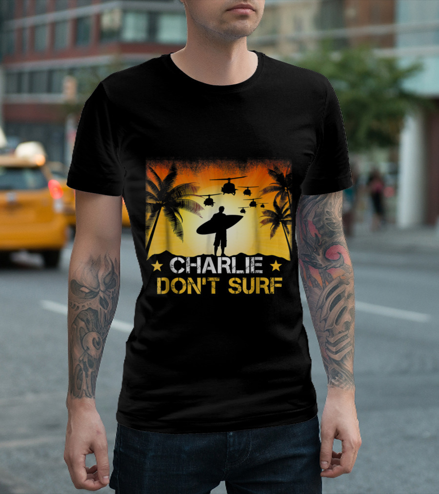 Apocalypse Now Charlie Don't Surf Vietnam War Helicopters Tropical Sunset T-Shirt