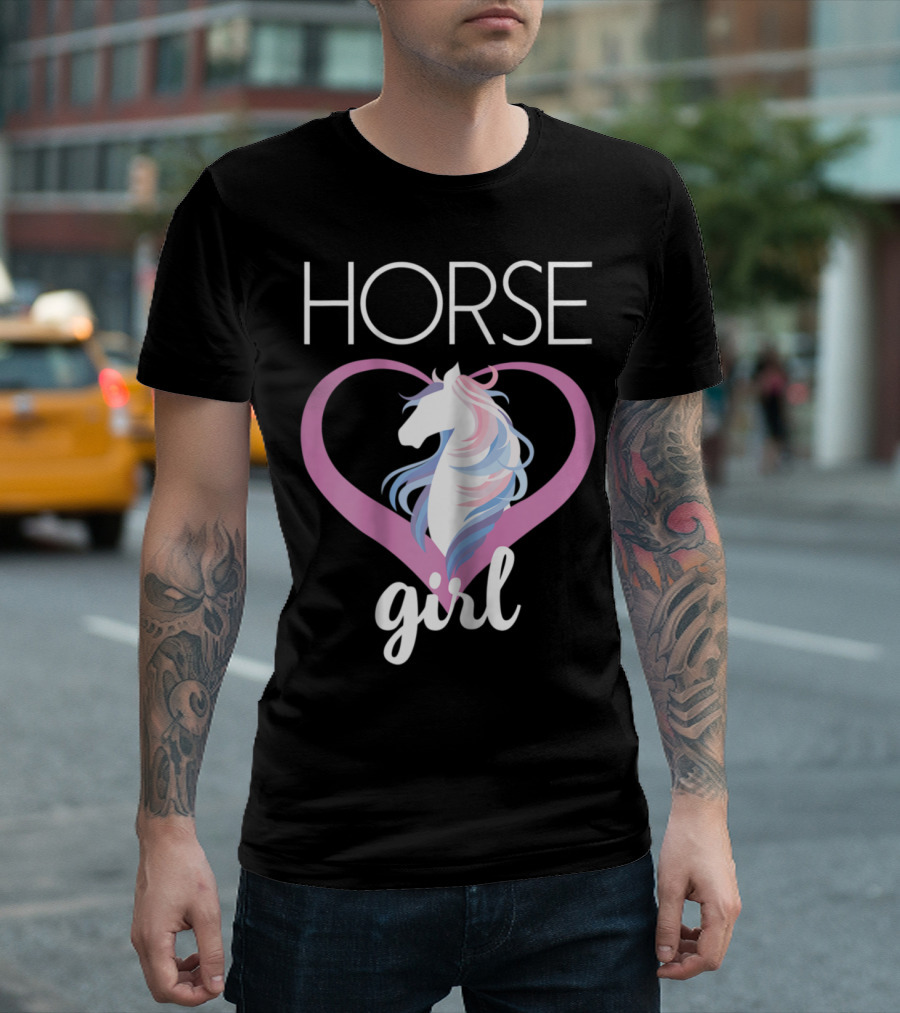 Horse Girl Pink Heart Shaped Horse Lover T-Shirt