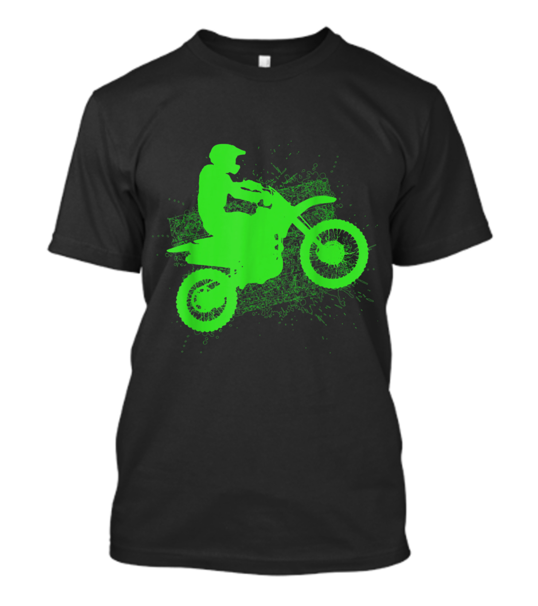 Neon Green Dirt Bike Rider Jump With Tire Tracks T-Shirt