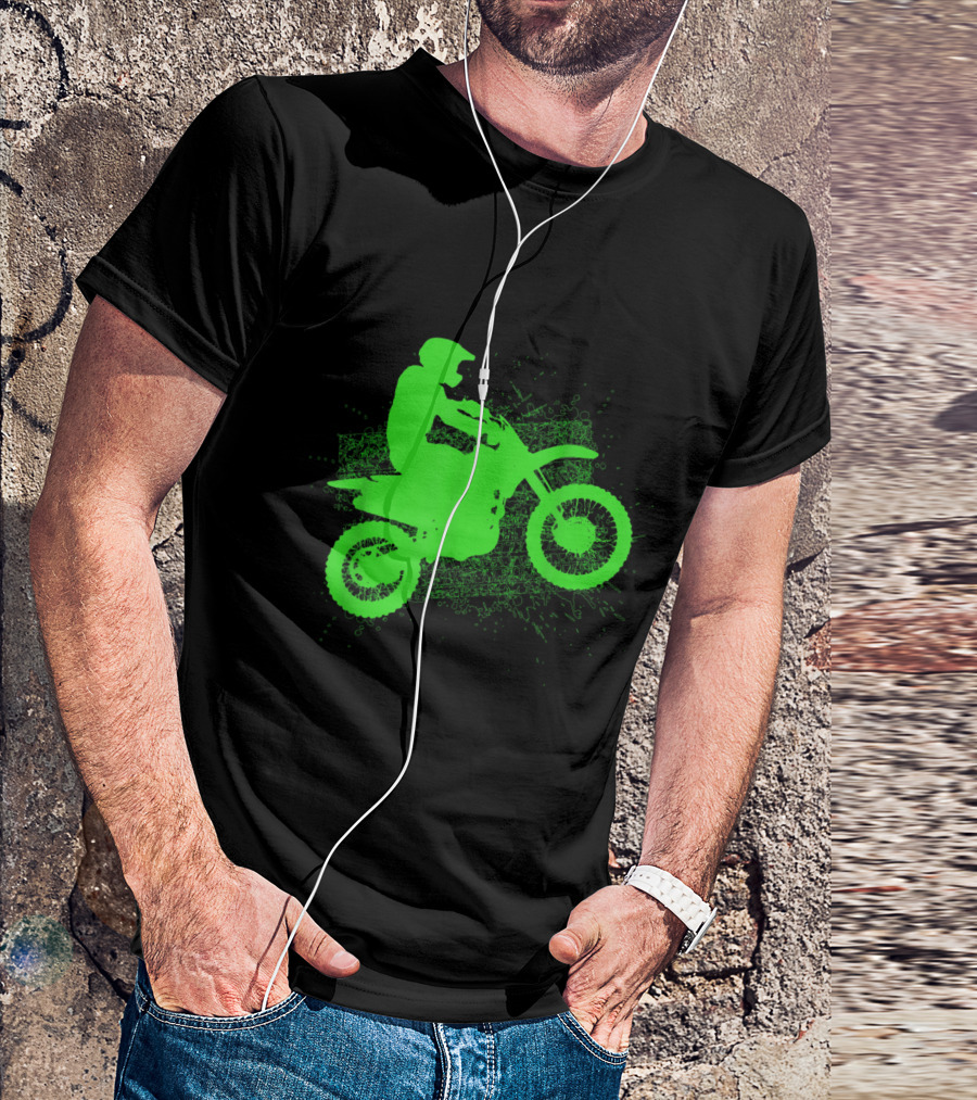 Neon Green Dirt Bike Rider Jump With Tire Tracks T-Shirt