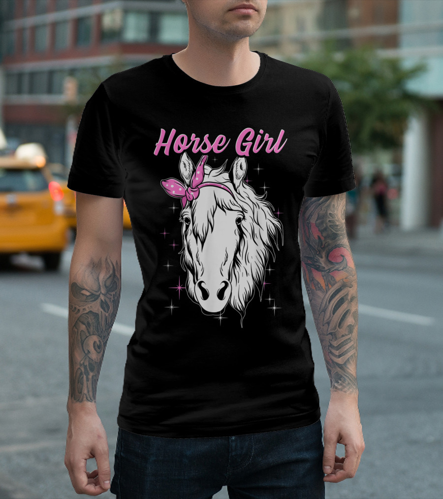 Horse Girl Equestrian Riding With Pink Bandana And Sparkles T-Shirt