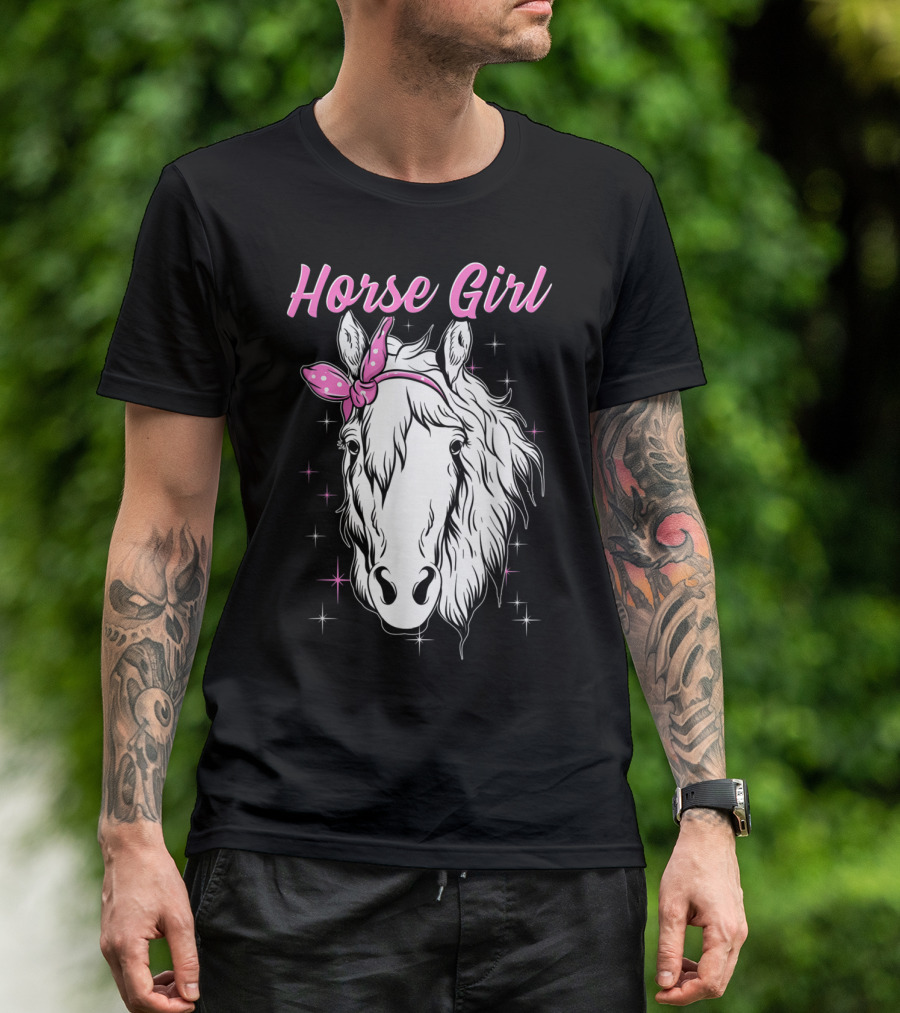 Horse Girl Equestrian Riding With Pink Bandana And Sparkles T-Shirt