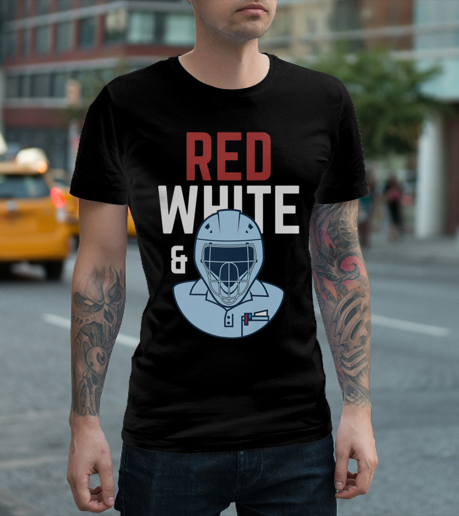 Red White and Blue Baseball Umpire Helmet T-Shirt