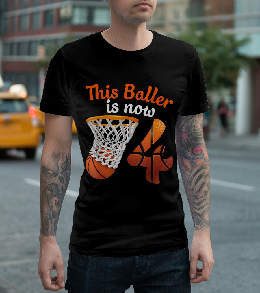 This Baller Is Now 4 Basketball Birthday Fun T-Shirt