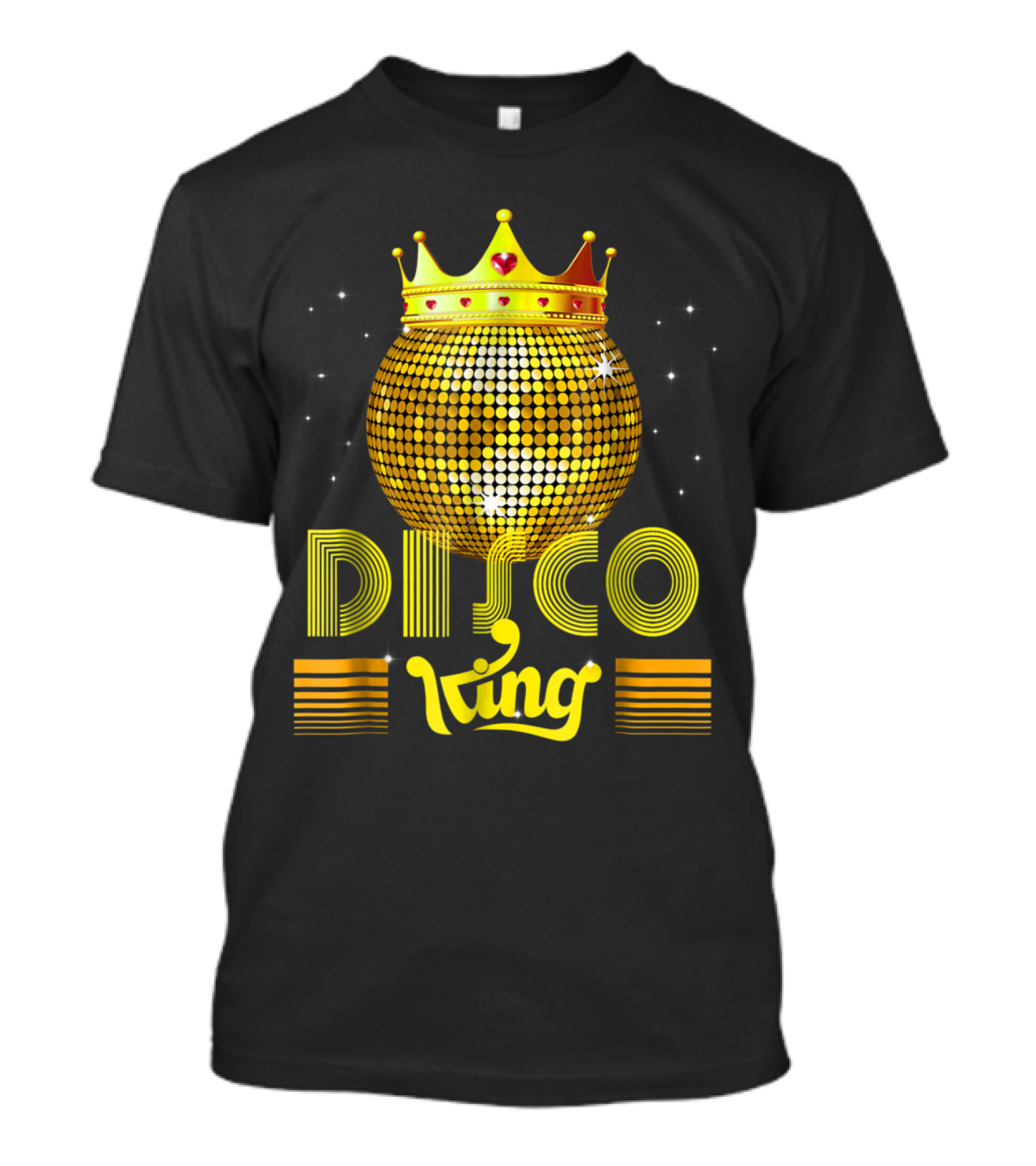 Disco King 1970s Vintage Dance Party Golden Crown And Glittering Disco Ball T-Shirt
