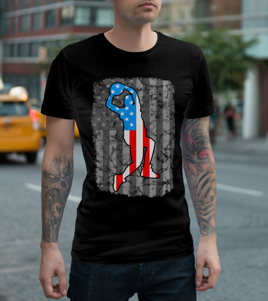 Vintage American Flag Basketball Silhouette T-Shirt