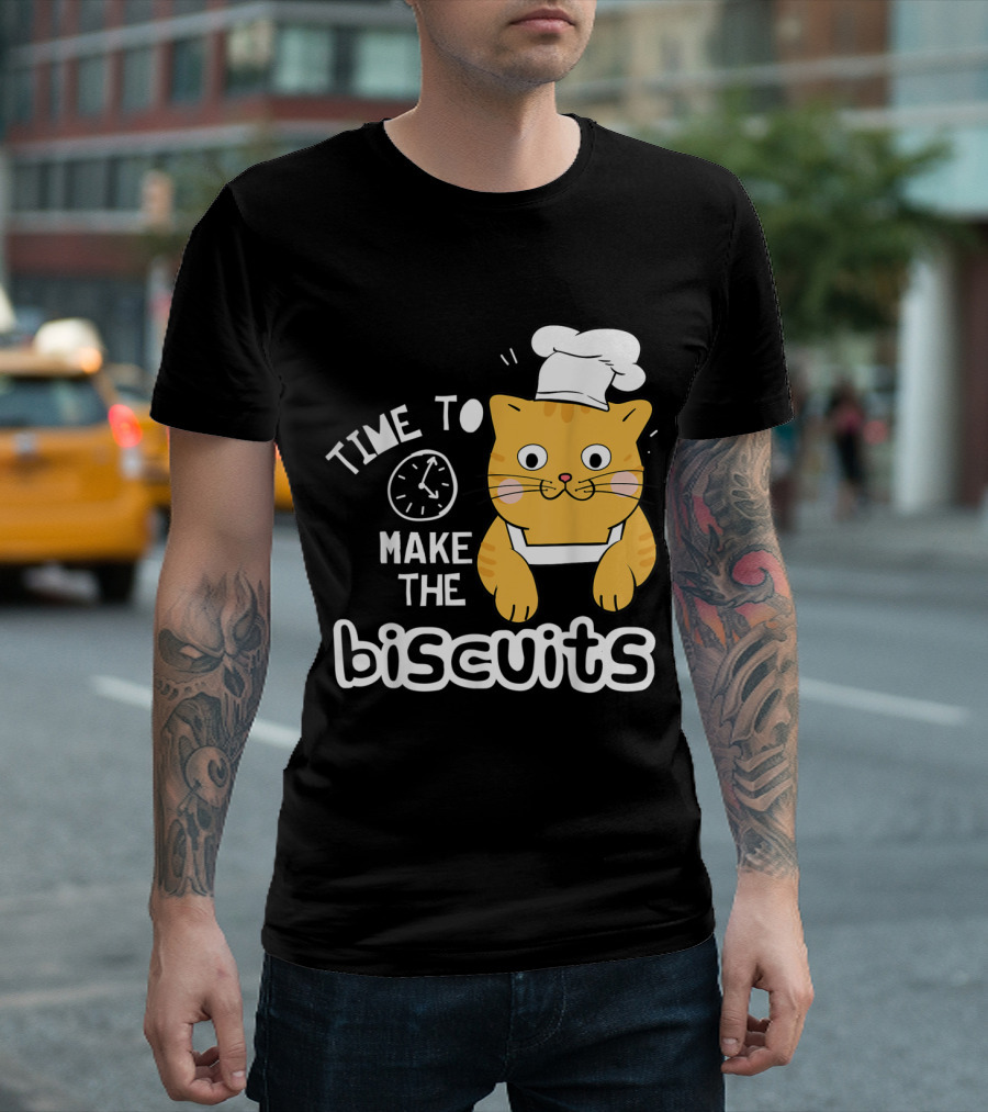 Time to Make the Biscuits Chef Cat with Clock and Chef Hat T-Shirt