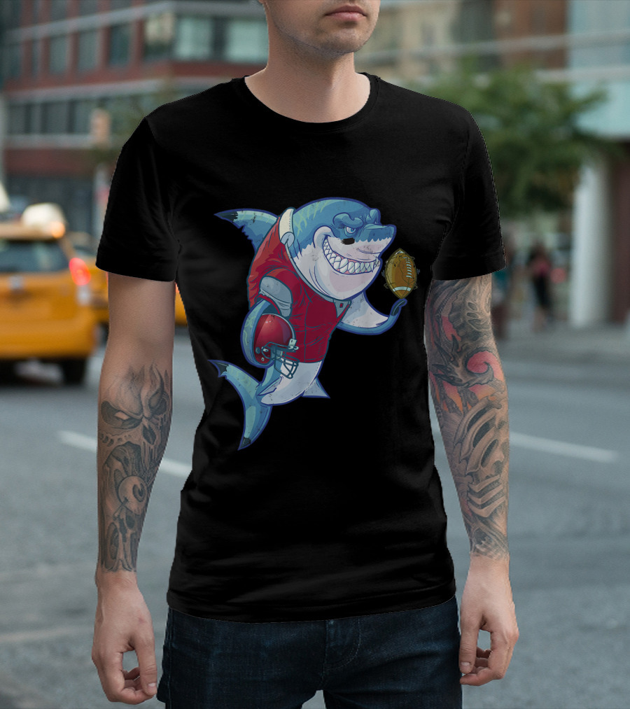 Football Rugby Shark Wearing Jersey with Helmet and Ball T-Shirt