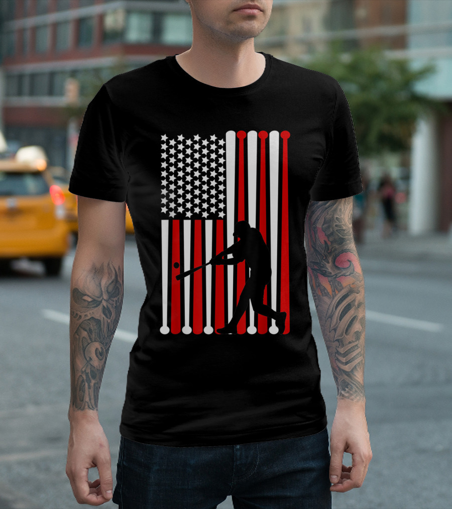 4th July Baseball USA Flag With Distressed T-Shirt