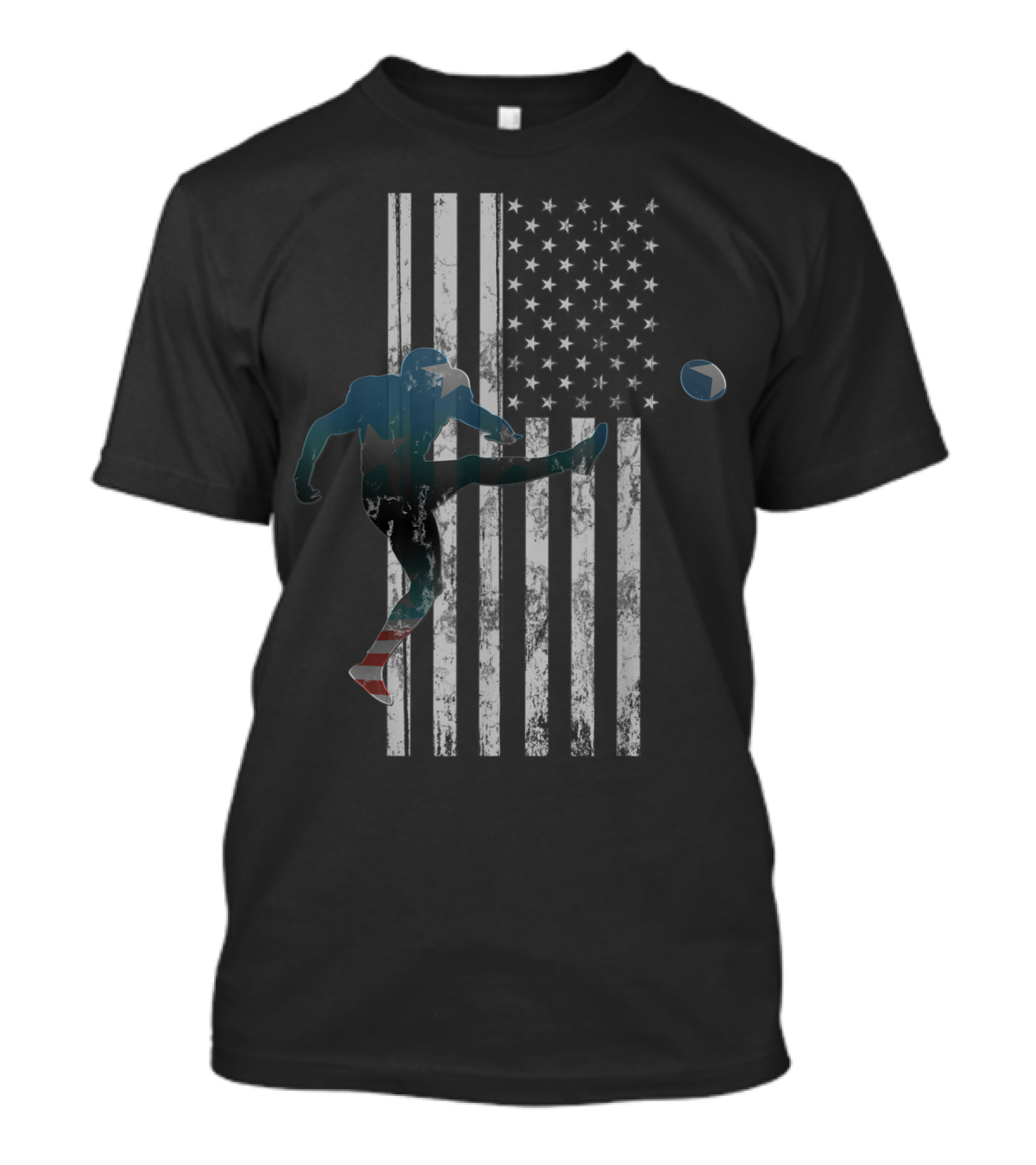 American Flag Football Player Kicking Ball USA T-Shirt